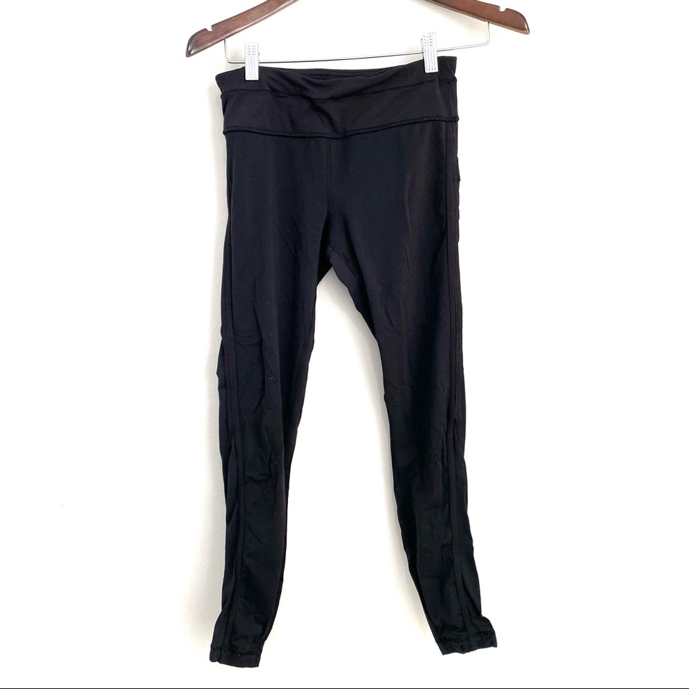 LULULEMON Womens 4 Solid Black 28" Inner Drawcord Fitted Leggings NN7
